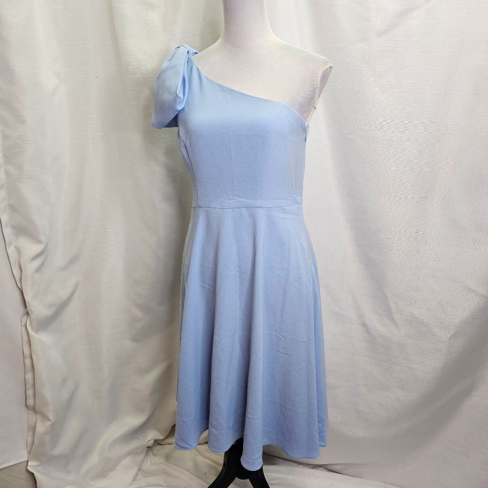 Gal Meets Glam Blue Yvonne One Shoulder Bow Cocktail Dress Size 6P *FLAW* - Picture 13 of 15
